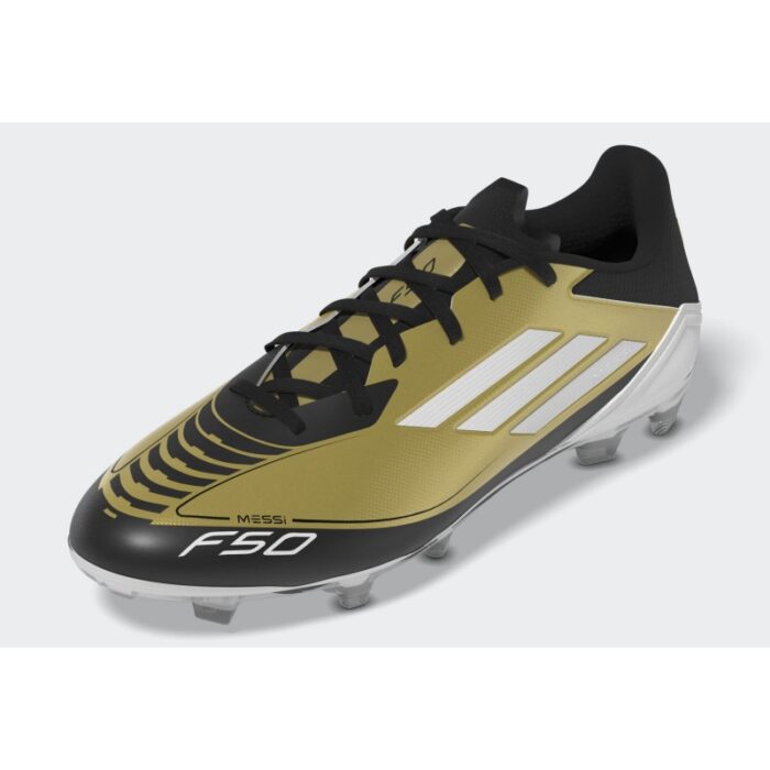 ⁦adidas Unisex' F50 League Messi Firm/Multi-Ground Soccer Cleats Boots - Gold - حذاء اديداس اف 50 ليجا ميسي فيرم ملتي جراوند للجنسين لون ذهبي وابيض⁩ - الصورة ⁦10⁩