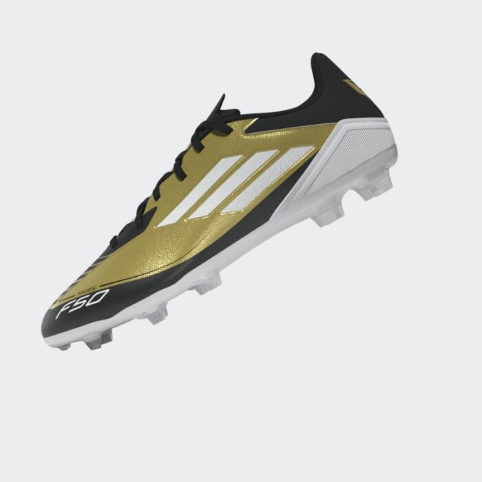 ⁦adidas Unisex' F50 League Messi Firm/Multi-Ground Soccer Cleats Boots - Gold - حذاء اديداس اف 50 ليجا ميسي فيرم ملتي جراوند للجنسين لون ذهبي وابيض⁩ - الصورة ⁦13⁩