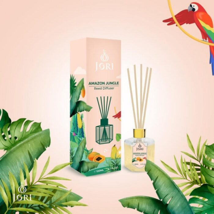 ⁦معطر جو عيدان برائحة الفواكه الإستوائية من جوري حجم 120 مل – AMAZON JUNGLE Reed Diffuser By JORI 120Ml⁩ - الصورة ⁦3⁩