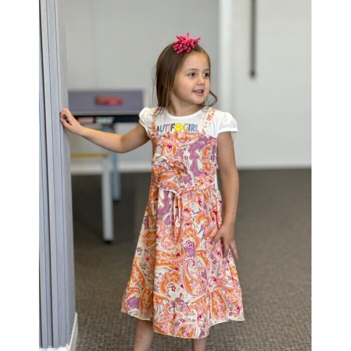 10335866_67dc542b45c96 فستان بناتي قطعة واحدة بتصميم مورد للأطفال لون برتقالي وأبيض - الصورة 1