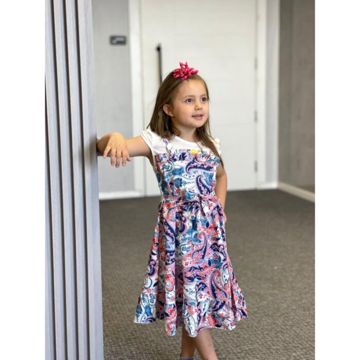 10335876_67dc542f6263e فستان بناتي بتصميم عصري للأطفال لون زهري وكحلي وأبيض - الصورة 1