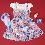 ⁦فستان بناتي بتصميم عصري للأطفال لون زهري وكحلي وأبيض⁩ - الصورة ⁦2⁩