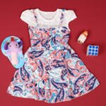 ⁦فستان بناتي بتصميم عصري للأطفال لون زهري وكحلي وأبيض⁩ - الصورة ⁦5⁩