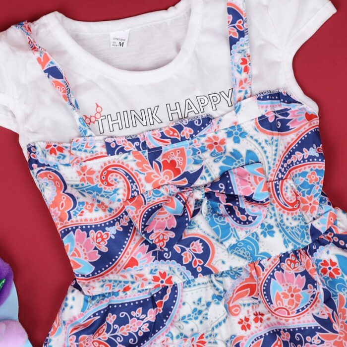 ⁦فستان بناتي بتصميم عصري للأطفال لون زهري وكحلي وأبيض⁩ - الصورة ⁦6⁩