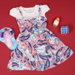 ⁦فستان بناتي بتصميم عصري للأطفال لون زهري وكحلي وأبيض⁩ - الصورة ⁦7⁩