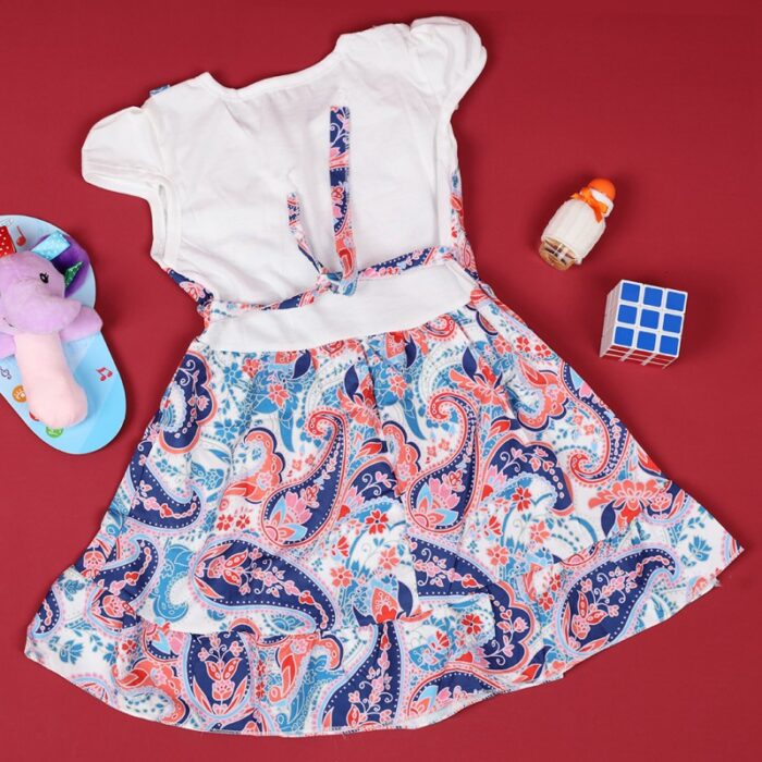 ⁦فستان بناتي بتصميم عصري للأطفال لون زهري وكحلي وأبيض⁩ - الصورة ⁦8⁩