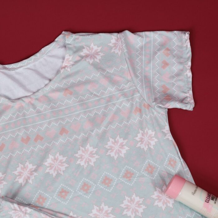 ⁦بجامة ستاتي بنقشه مكونه من قطعتين بنطلون وتيشيرت قطني لون فستقي ومشمشي⁩ - الصورة ⁦7⁩