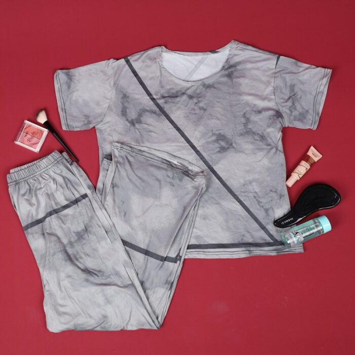 ⁦بجامة ستاتي مكونه من قطعتين بنطلون وتيشيرت قطني لون سكني⁩ - الصورة ⁦3⁩