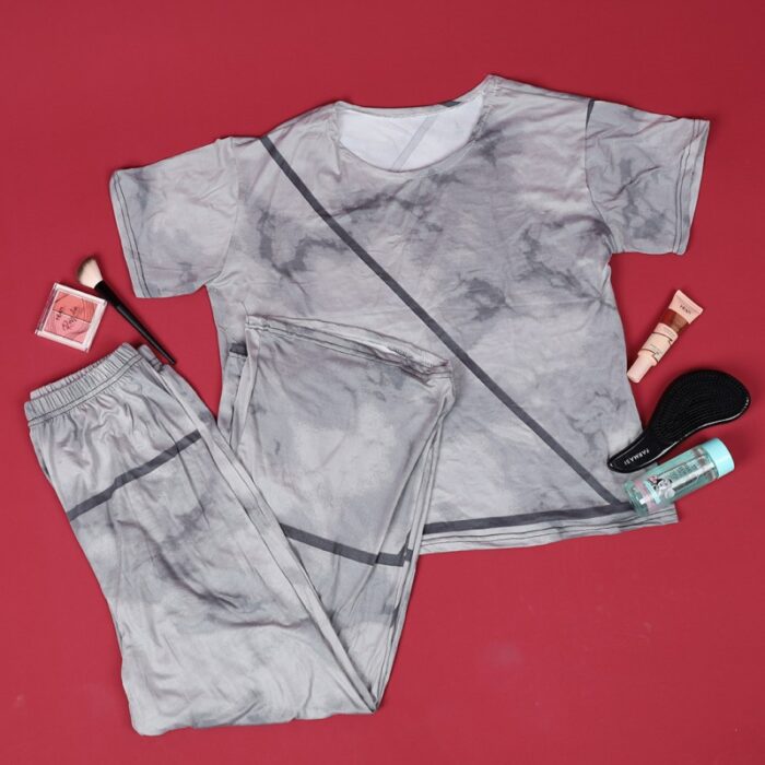 ⁦بجامة ستاتي مكونه من قطعتين بنطلون وتيشيرت قطني لون سكني⁩ - الصورة ⁦4⁩