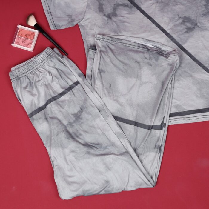 ⁦بجامة ستاتي مكونه من قطعتين بنطلون وتيشيرت قطني لون سكني⁩ - الصورة ⁦5⁩