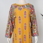 ⁦قميص بيتي للنساء كم طويل لون كموني بتصميم زخارف⁩ - الصورة ⁦7⁩