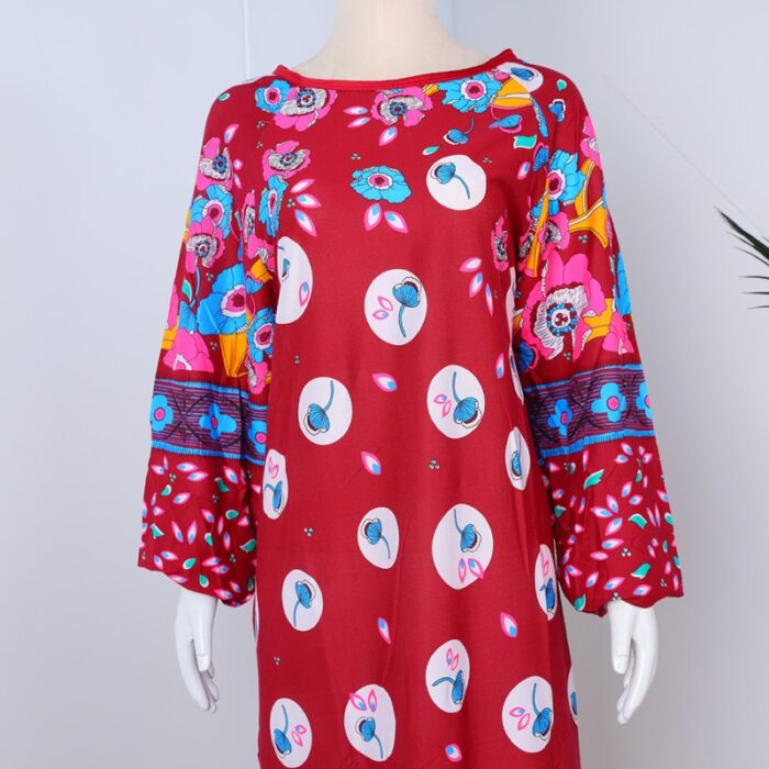 ⁦قميص بيتي للنساء كم طويل لون عنابي⁩ - الصورة ⁦4⁩