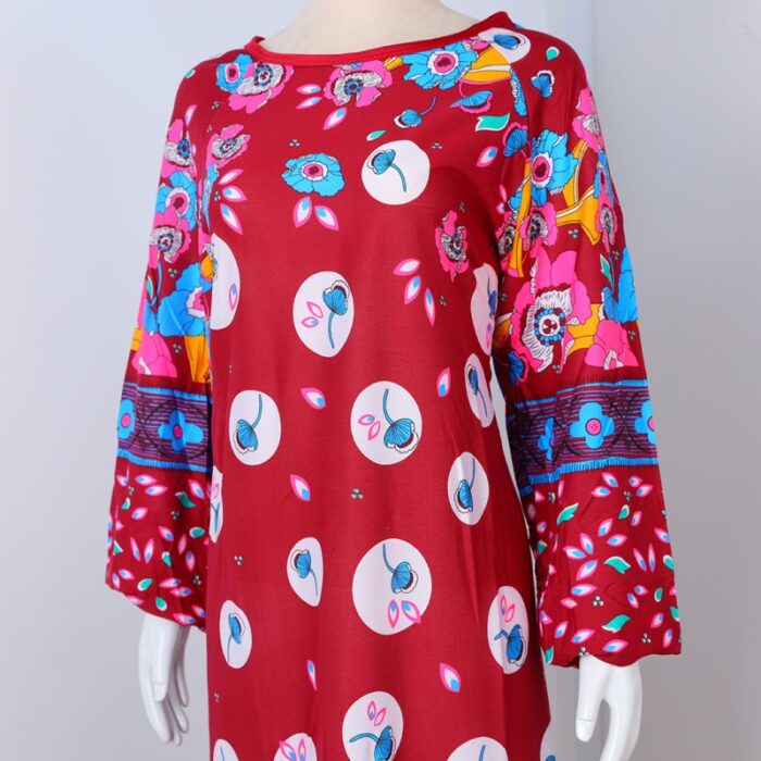 ⁦قميص بيتي للنساء كم طويل لون عنابي⁩ - الصورة ⁦5⁩