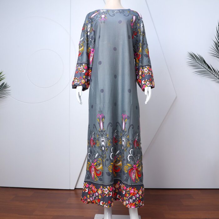 ⁦قميص بيتي للنساء كم طويل لون سكني غامق⁩ - الصورة ⁦2⁩