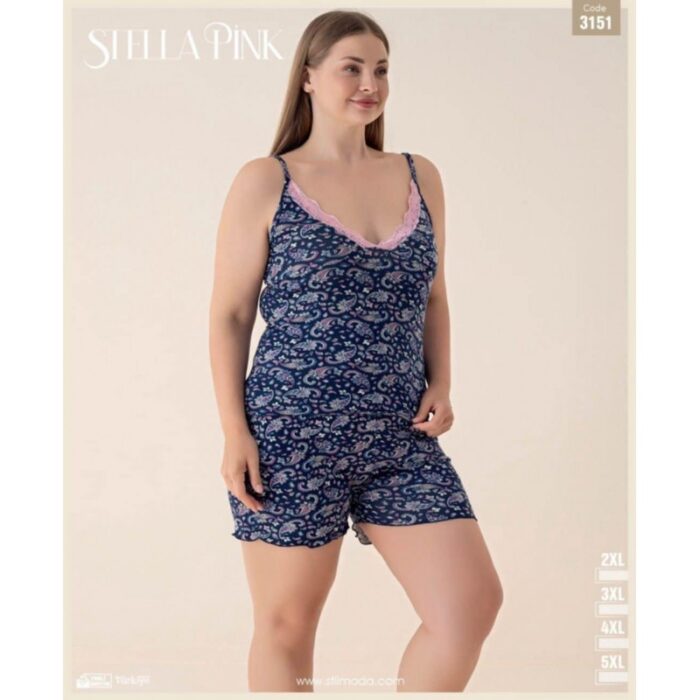 10335921_67dc54aeb336b بيجامة للنساء شباح وشورت لون كحلي وزهري - الصورة 1