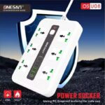 ⁦وصلة كهرباء 18 واط (6 مخارج كهرباء+3 يو بي سي+3 تايب سي) من اونسيم لون ابيض⁩ - الصورة ⁦2⁩