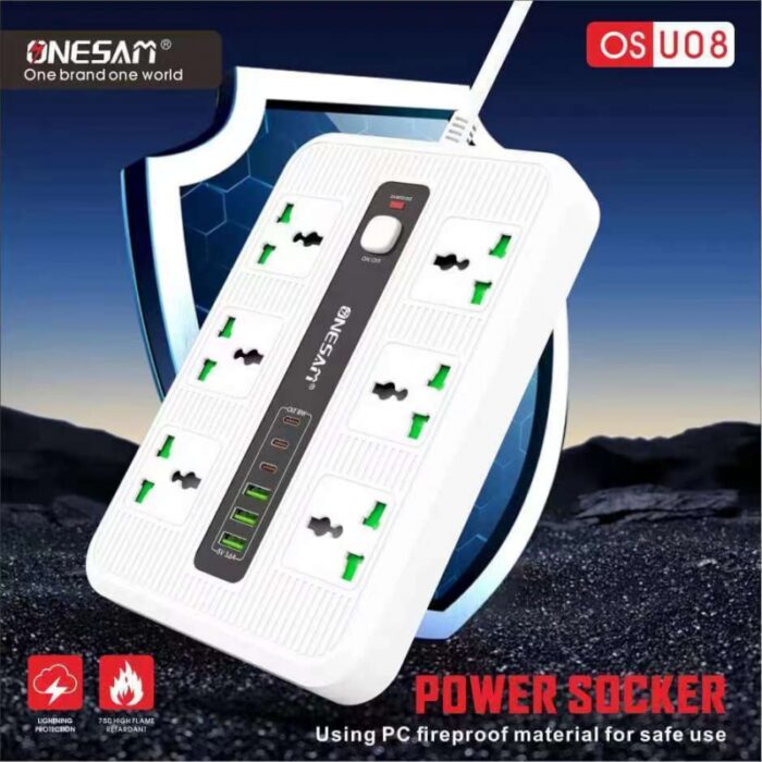 ⁦وصلة كهرباء 18 واط (6 مخارج كهرباء+3 يو بي سي+3 تايب سي) من اونسيم لون ابيض⁩ - الصورة ⁦2⁩