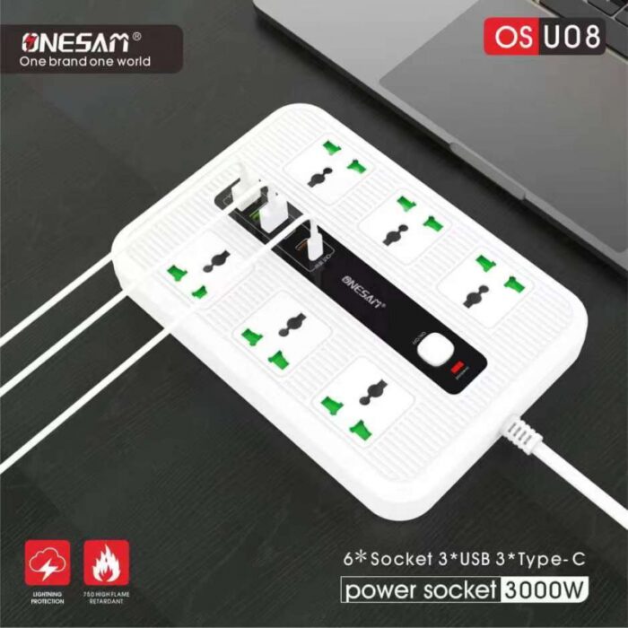 ⁦وصلة كهرباء 18 واط (6 مخارج كهرباء+3 يو بي سي+3 تايب سي) من اونسيم لون ابيض⁩ - الصورة ⁦4⁩