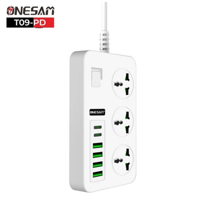 ⁦وصلة كهرباء 3.1 امبير (3 مخارج كهرباء+4 يو بي سي+2 تايب سي) من اونسيم لون ابيض⁩ - الصورة ⁦2⁩