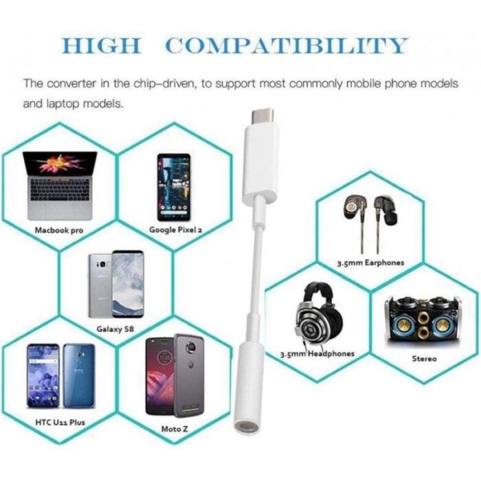 ⁦كيبل تحويل صوت من تايب سي الى اوكس 3.5 ملم USB-C Headset Jack Adapter -  لون أبيض⁩ - الصورة ⁦4⁩