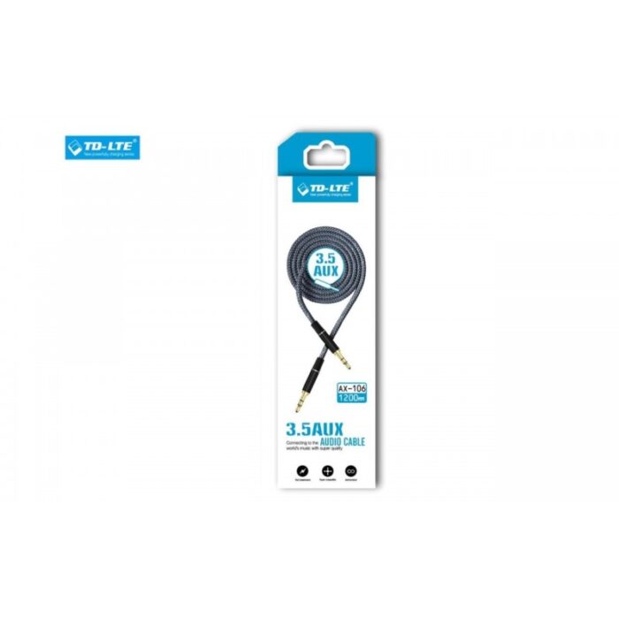 10335950_67dc54cf35d34 وصلة اوكس AUX 3.5 mm - طول 1.2 متر ، موديل AX-106 ماركة TD LTE - الصورة 1