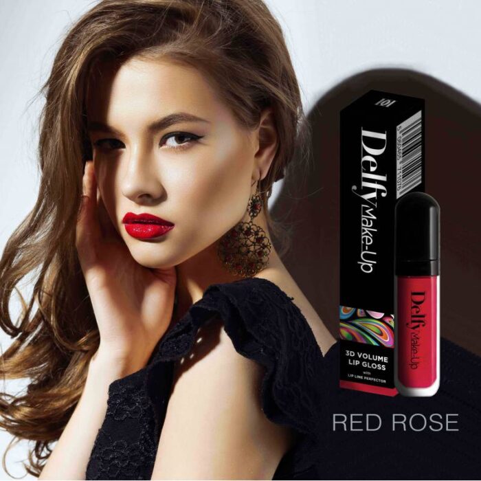 ⁦Delfy 3D Volume Lip Gloss with Lip Line Perfector (Red Rose) 7 ML- محدد شفاه مع جلوس من ديلفي⁩ - الصورة ⁦5⁩