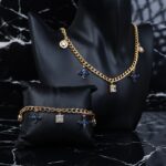 ⁦طقم اكسسوارات سلسال مع سوار لون ذهبي بأحجار أبيض وأزرق⁩ - الصورة ⁦3⁩