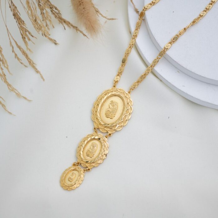 ⁦سلسال ذهبي بتصميم 3 طبقات بتصميم اونصة بإطار مجدل⁩ - الصورة ⁦1⁩