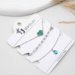 طقم 3 أساور فضي بتصميم قلب أخضر بأشكال مختلفة