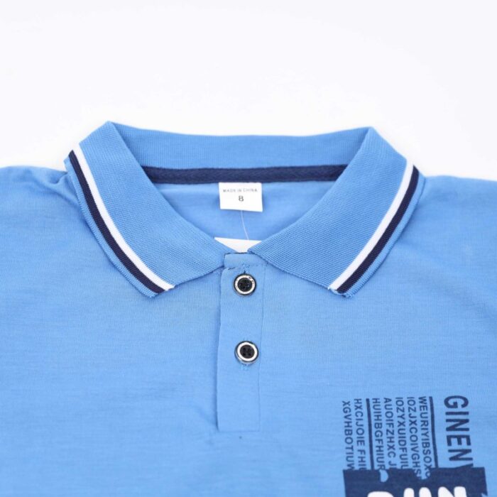 ⁦تيشيرت تصميم بولو بأكمام قصيرة للأطفال لون أزرق⁩ - الصورة ⁦3⁩