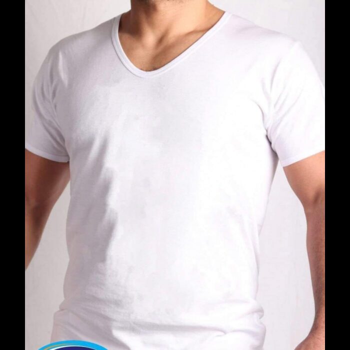 ⁦تيشيرت داخلي قطني قبة حرف V من داماس للرجال لون أبيض⁩ - الصورة ⁦4⁩