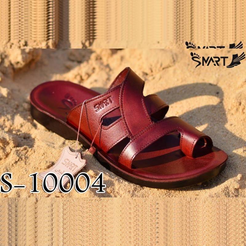 ⁦شبشب جلد طبيعي من سمارت SMART بتصميم حلقة الاصبع للرجال لون بني محروق ونعل أسود⁩ - الصورة ⁦1⁩