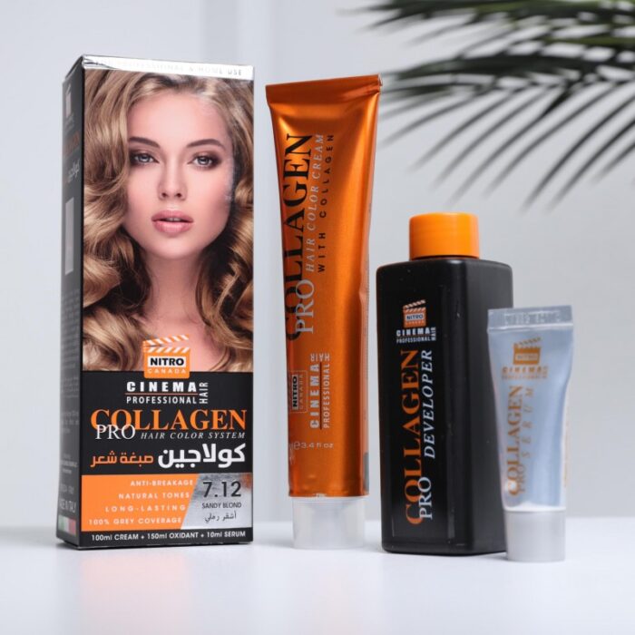 ⁦طقم صبغة شعر كولاجين من نيترو كندا درجة 7.12 أشقر رملي(3 قطع)- Nitro Canada Collagen Pro Hair Color System (100ML CREAM+150ML OXIDANT+10ML SERUM)⁩ - الصورة ⁦2⁩