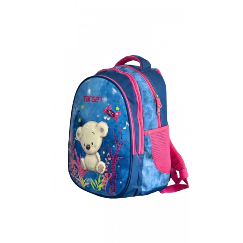 ⁦شنطة مدرسة بناتي 14 انش بتصميم تارجيت لون فوشي وازرق⁩ - الصورة ⁦1⁩