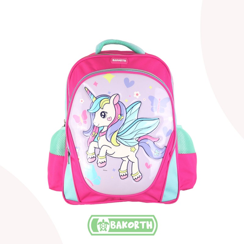 ⁦شنطة مدرسة بناتي 16 انش بتصميم يوني كورن لون فيروزي وفوشي⁩ - الصورة ⁦1⁩