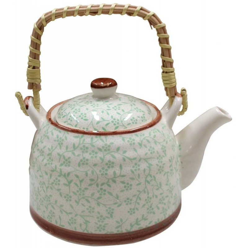 ⁦ابريق شاي بورسلان مع مصفاة لون طحيني مورد اخضر⁩ - الصورة ⁦1⁩