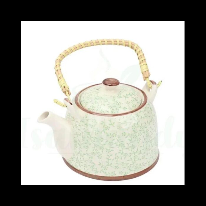 ⁦ابريق شاي بورسلان مع مصفاة لون طحيني مورد اخضر⁩ - الصورة ⁦2⁩