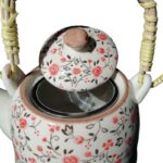 ⁦ابريق شاي بورسلان مع مصفاة لون طحيني مورد احمر واسود⁩ - الصورة ⁦3⁩