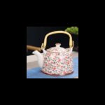 ⁦ابريق شاي بورسلان مع مصفاة لون طحيني مورد احمر واسود⁩ - الصورة ⁦4⁩