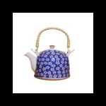 ابريق شاي بورسلان مع مصفاة لون أزرق مورد أبيض