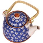 ⁦ابريق شاي بورسلان مع مصفاة لون أزرق مورد أبيض⁩ - الصورة ⁦3⁩