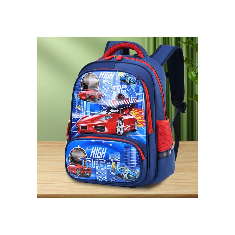 ⁦حقيبة للمدرسة الإبتدائية لون كحلي وأحمر⁩ - الصورة ⁦1⁩