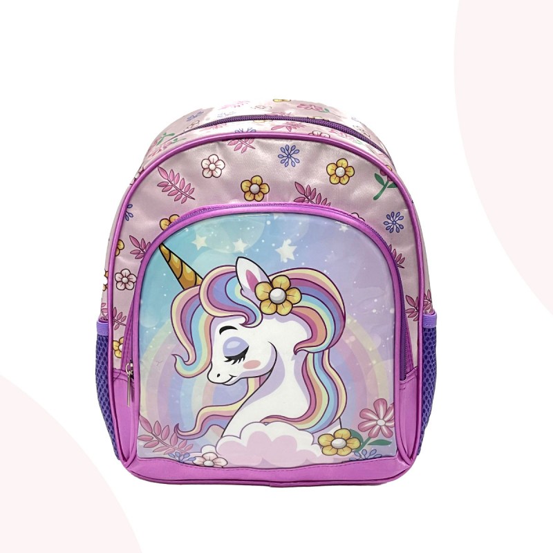 ⁦حقيبة للروضة حجم صغير لون بنفسجي وزهري بتصميم يونيكورن⁩ - الصورة ⁦1⁩