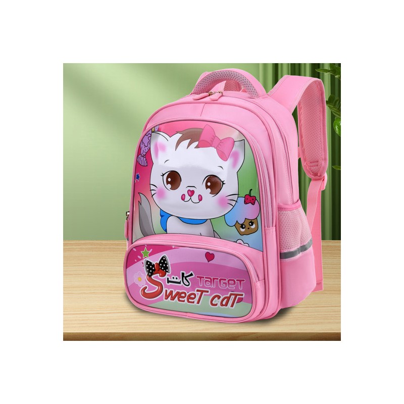 ⁦حقيبة مدرسية لون زهري بتصميم قطة⁩ - الصورة ⁦1⁩