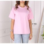 تيشيرت قطني بأكمام قصيرة وقبة دائرية من Sami Boutique للنساء لون زهري بارد