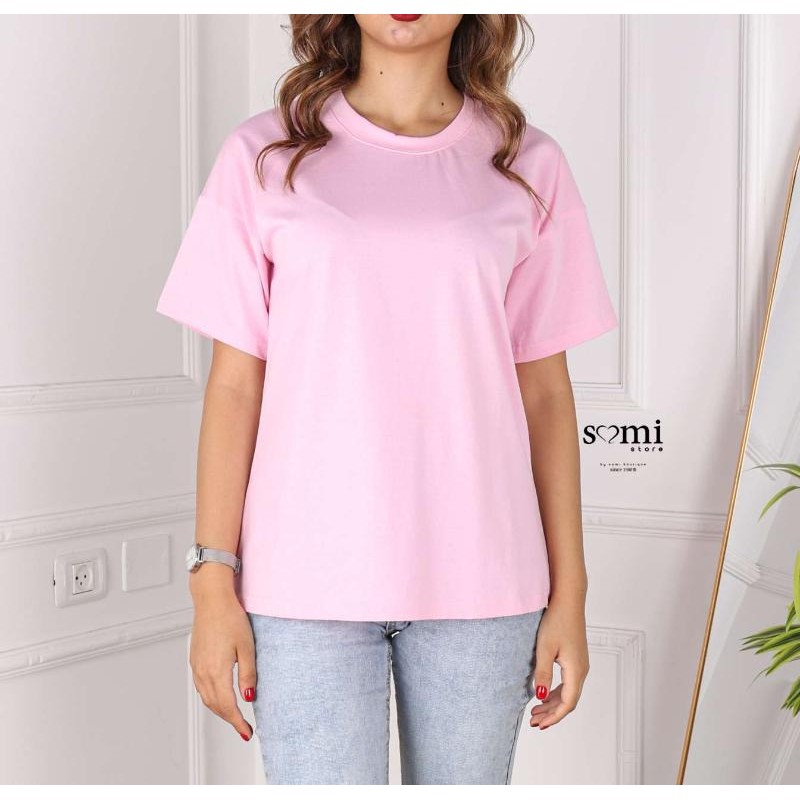 ⁦تيشيرت قطني بأكمام قصيرة وقبة دائرية من Sami Boutique للنساء لون زهري بارد⁩ - الصورة ⁦1⁩