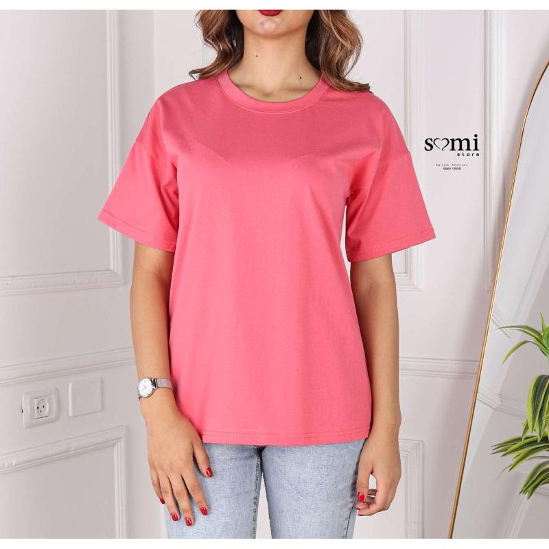 ⁦تيشيرت قطني بأكمام قصيرة وقبة دائرية من Sami Boutique للنساء لون زهري غامق⁩ - الصورة ⁦1⁩