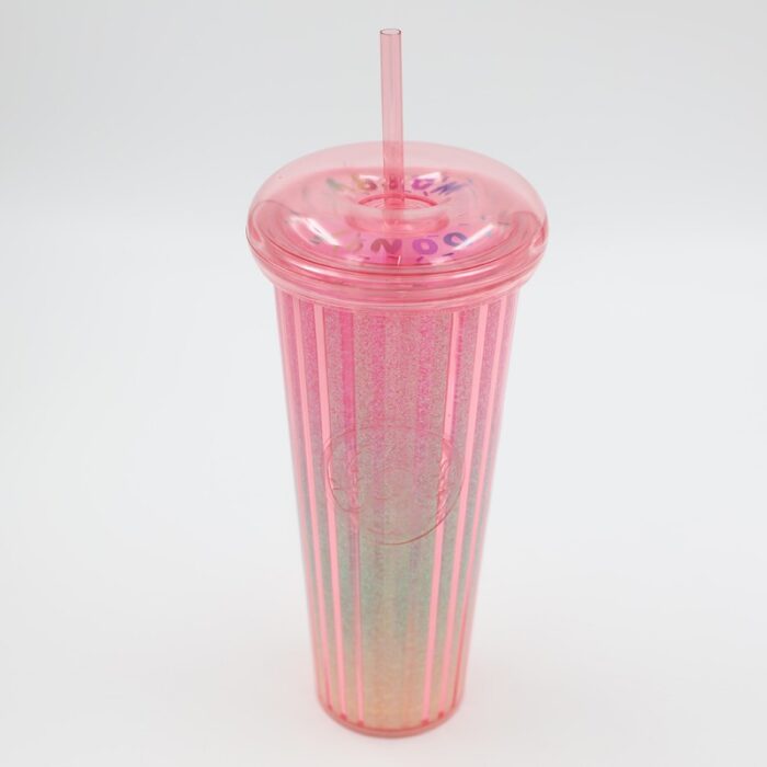 ⁦مطرة ماء مع مصاصة لون زهري بتصميم دونت⁩ - الصورة ⁦2⁩