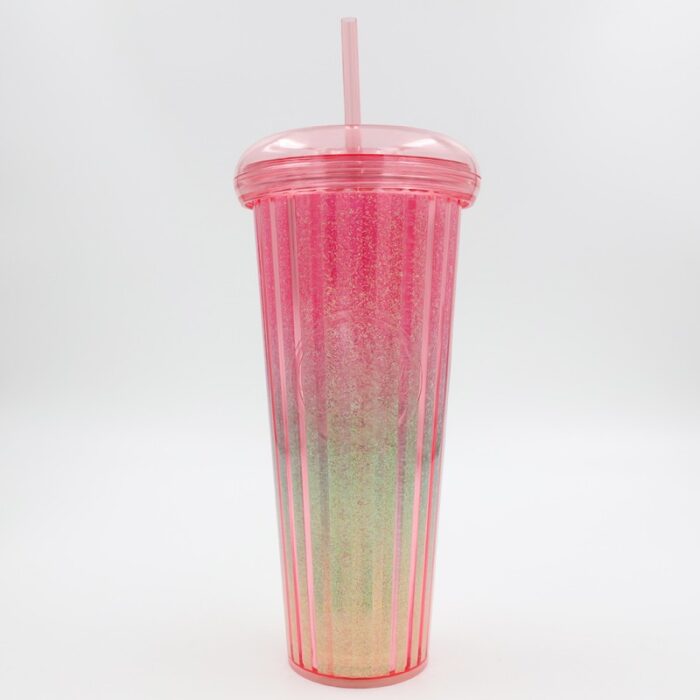 ⁦مطرة ماء مع مصاصة لون زهري بتصميم دونت⁩ - الصورة ⁦3⁩