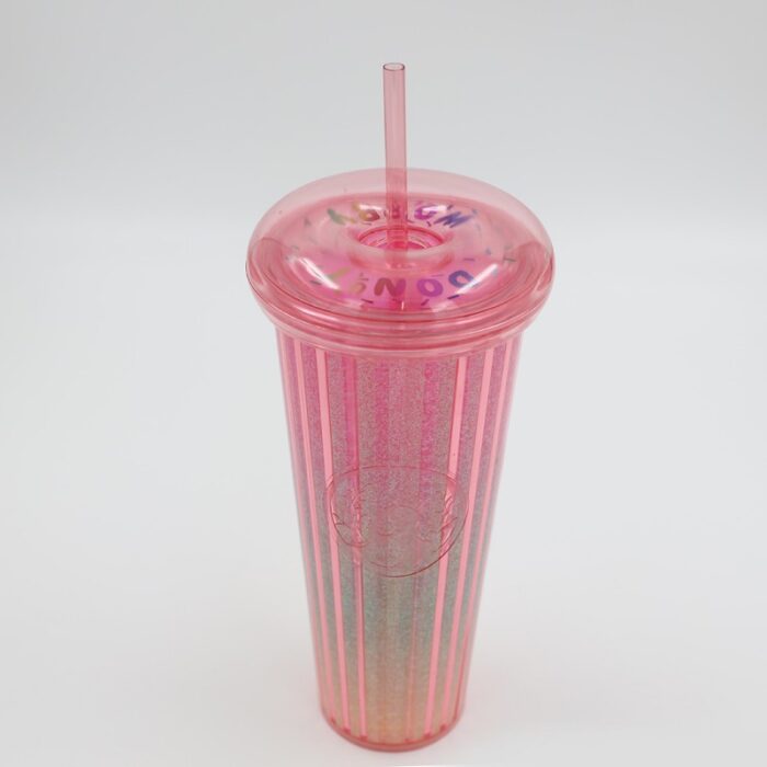 ⁦مطرة ماء مع مصاصة لون زهري بتصميم دونت⁩ - الصورة ⁦4⁩